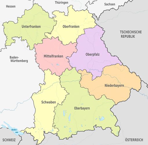 Karte der Regierungsbezirke von Bayern Bundesland