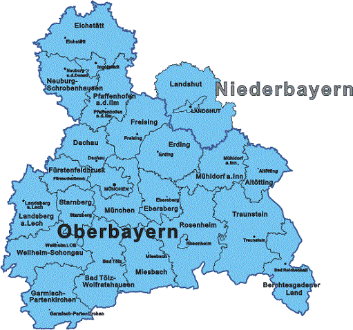Oberbayern mit seinen Landkreise.