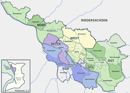 Bremen in Stadtbezirke, Stadtteile und Ortsteile.