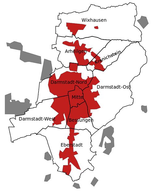 Karte Stadtteile von Darmstadt