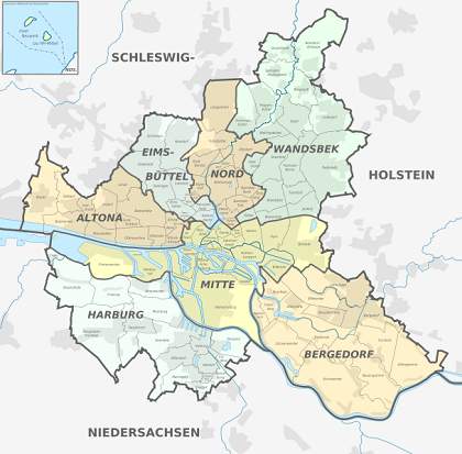 Karte von Bezirke und Stadtteile Hamburg