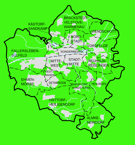 Karte der Stadtteile und Ortschaften von Wolfsburg