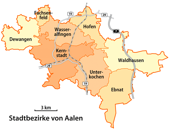 Karte von der Stadt Aalen Stadtteile