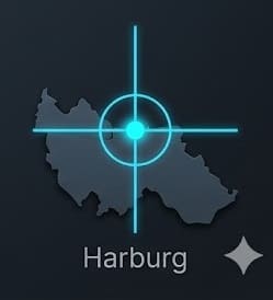 Leuchtende Cyan-Fadenkreuz über Karte von Bezirk Harburg