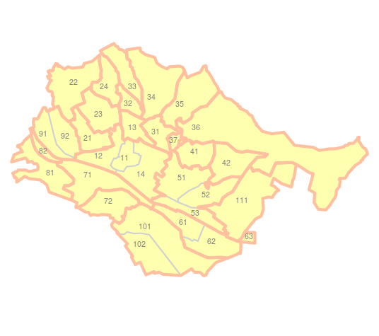 Karte von Esslingen mit aufteilung der Stadtteile