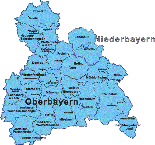 karte von oberbayern Bezirk Oberbayern Landkreise Kreisfreie Stadt Karte karte von oberbayern