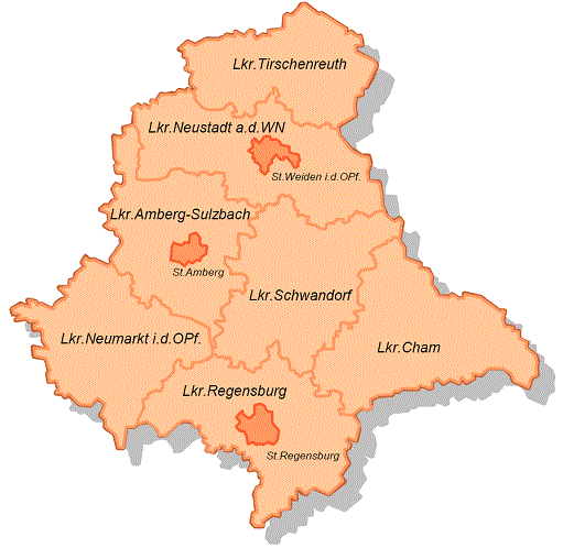 Oberpfalz in Bayern Karte der Landkreise
