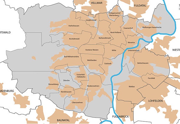 Karte der Bezirke - Stadtteile von Kassel