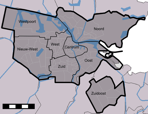 Karte der Bezirke von der Stadt Amsterdam