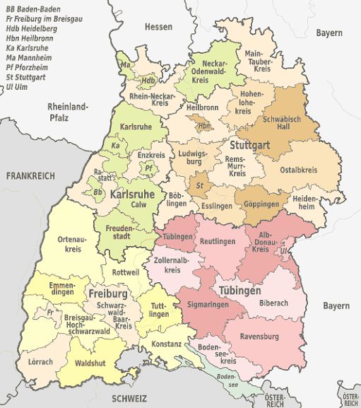 Karte von Baden-Württemberg mit Landkreise
