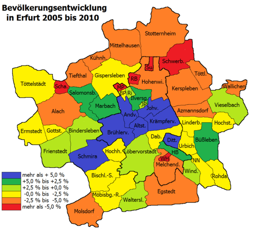 Bevölkerungsentwicklung und Ortsteile von Erfurt
