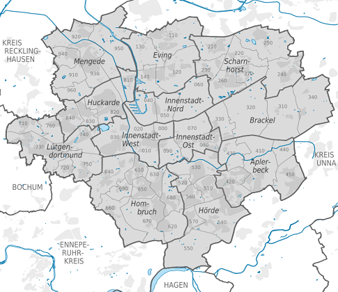 Karte der Stadtbezirke von Dortmund.