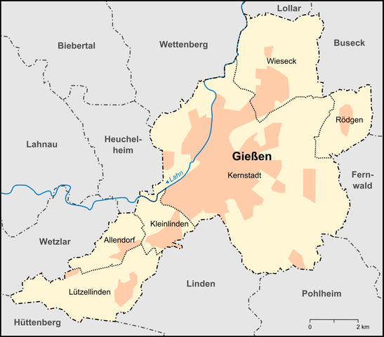 Karte der Stadtteile von der Stadt Gießen