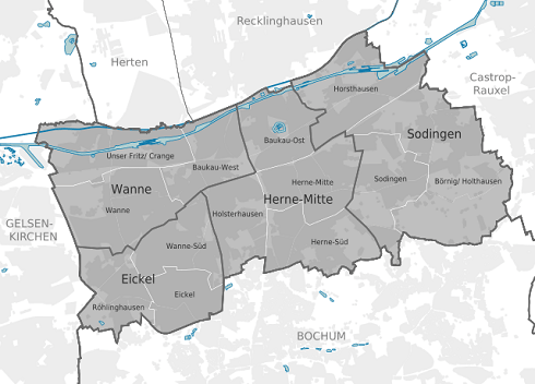 Stadtkarte der Bezirke und Stadtteile von Herne