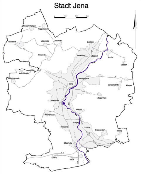 Karte der Ortsteile-Stadtteile von Jena
