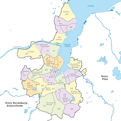 Karte der Stadtteile von Kiel.