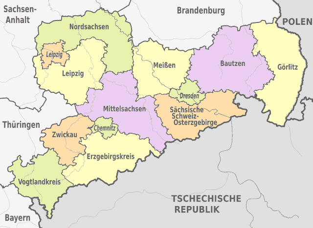 Sachsen Landkreise und kreisfreie Sädte.