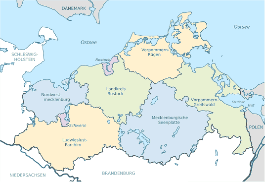 Karte von Mecklenburg-Vorpommern in Deutschland mit Landkreise in Deutschland