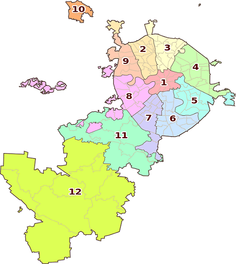 Karte der Bezirke von Moskau