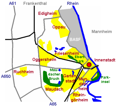 Karte der Ortsbezirke von Ludwigshafen