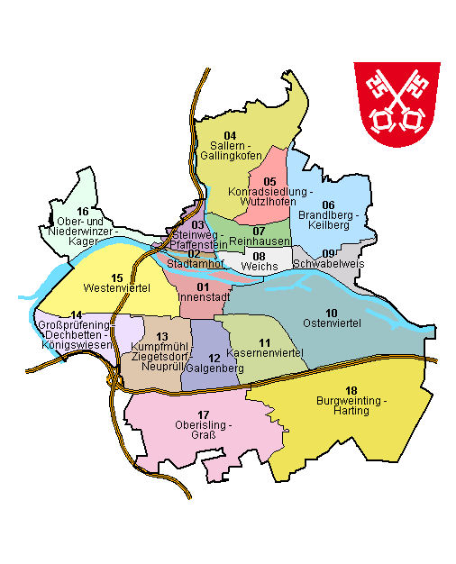 Karte Stadtteile von Regensburg