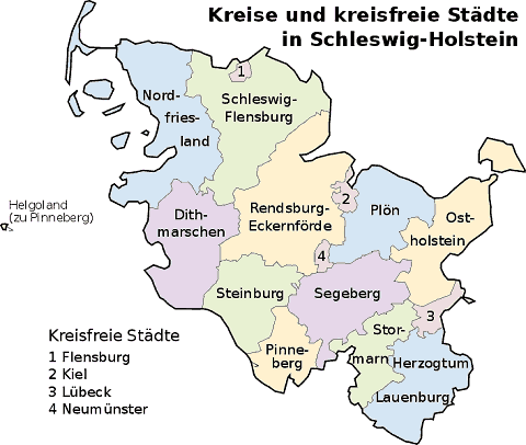 Karte von Schleswig-Holstein mit Kreise und kreisfreie Städte