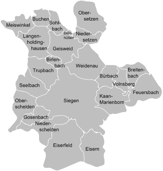 Siegen Karte der Stadtteile