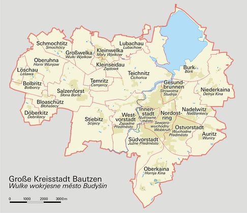 Karte der Stadtteile und Bezirke von Bautzen