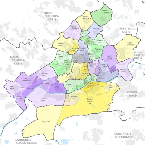 Karte der Stadtteile von Frankfurt am Main.