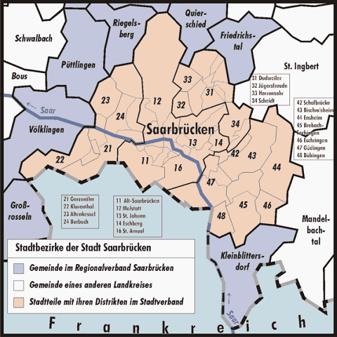 Karte der Stadtteile von Saarbrücken