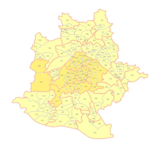 Karte von Bezirke sowie nach Stadtteile Stuttgart