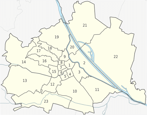 Karte der Bezirke von Wien - Hauptstadt von Österreich
