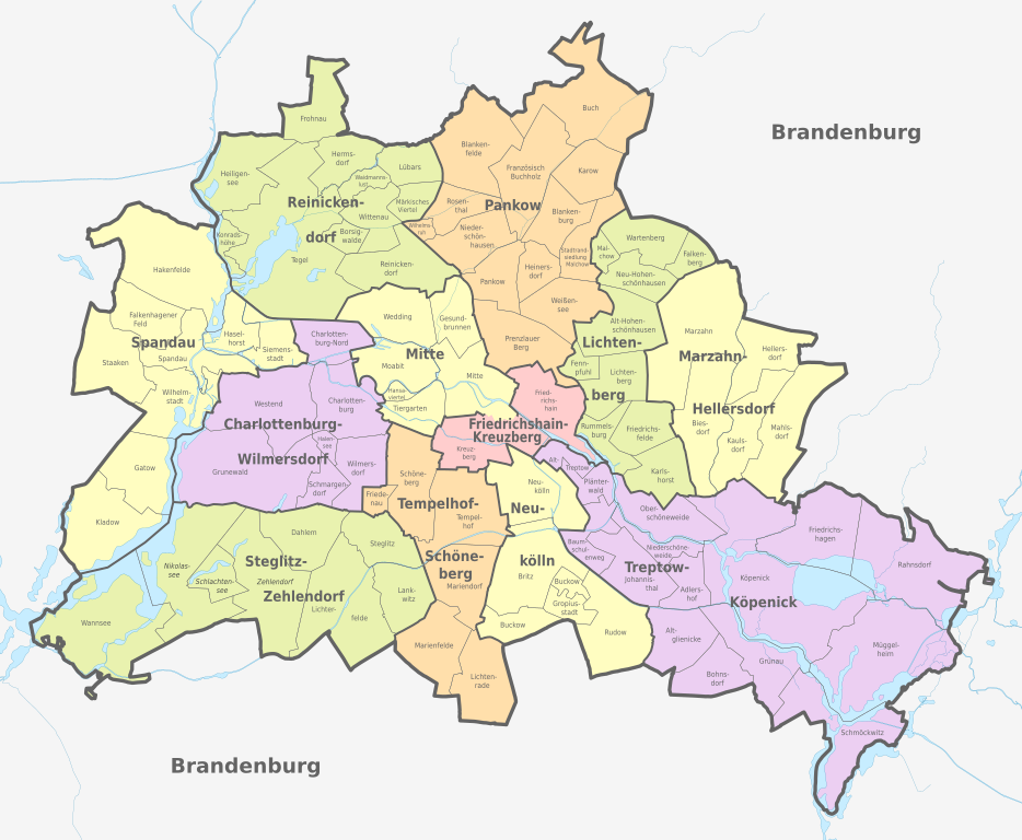 Stadtteile - Ortsteile sowie Bezirke Karte Berlin.